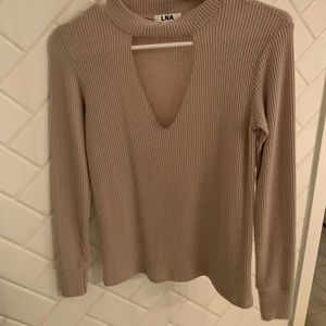 LNA tan cut out sweater